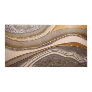 Resin Geode Painting, Gold Leaf and Crushed Glass (48"x24") For Sale