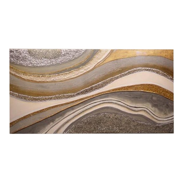 Resin Geode Painting, Gold Leaf and Crushed Glass (48"x24") For Sale