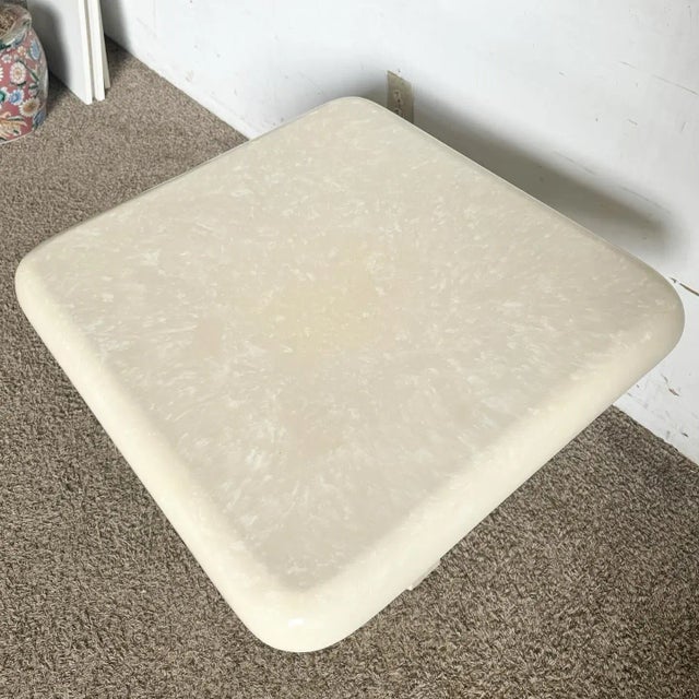 1980s Postmodern Casted Cream Faux Marble Side Table For Sale - Image 5 of 5