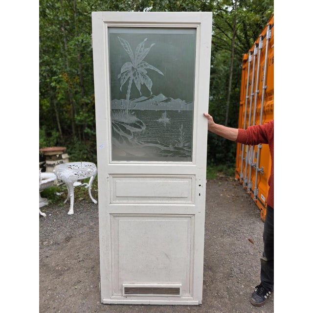 Antique Internal Etched Glass Door with Mediterranean Scene, in Very Good conditions.