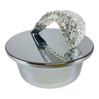 Mid-Century Modern Chrome and Sculpted Glass Trinket Box. For Sale