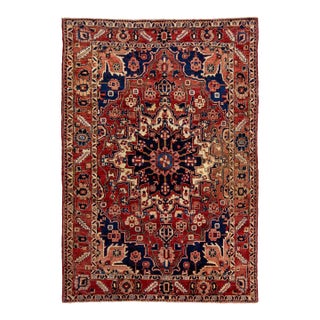 Handmade Rosette Designed Persian Bakhtiari Wool Rug in Red For Sale