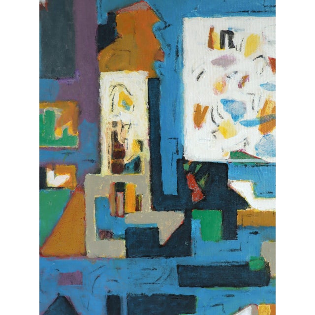 Blue Mid-Century Modern 'The Collector's Room' Vintage Swedish Abstract Interior Oil Painting, Framed For Sale - Image 8 of 12
