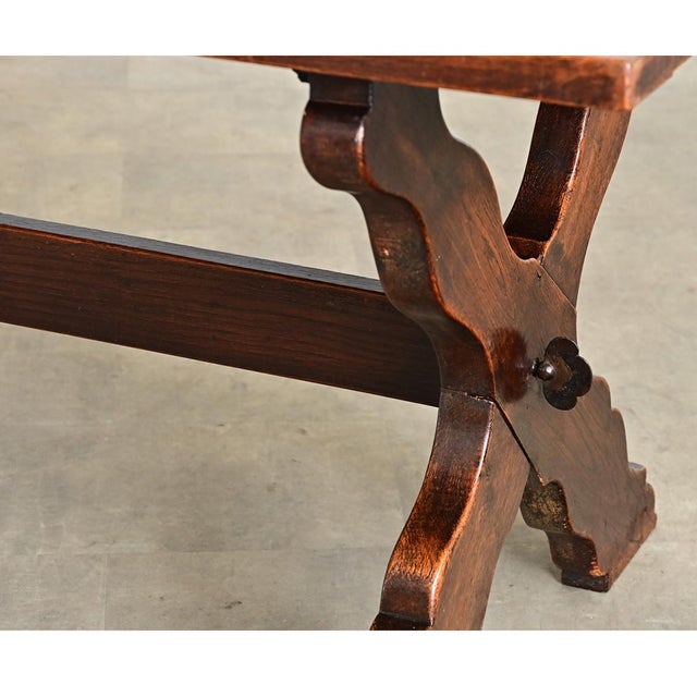 Baroque Italian 19th Century Inset Marble-Top Oak Trestle Table For Sale - Image 3 of 14