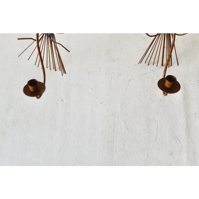 Italian Style Sheaves of Wheat Mid-Century Sculptural Wall Mount Candle Holders Sconces-a Pair For Sale - Image 9 of 11