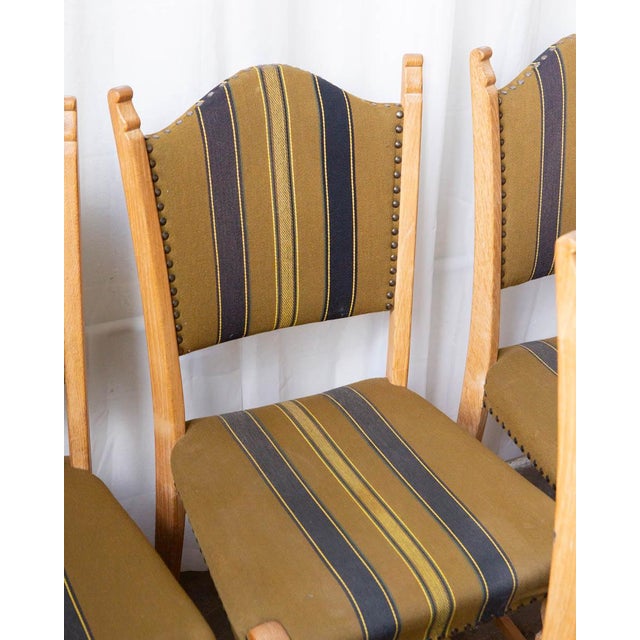 Set of Six Danish Modern Oak and Wool Dining Chairs in the Manner of Henning Kjærnulf, 1970s For Sale - Image 10 of 17