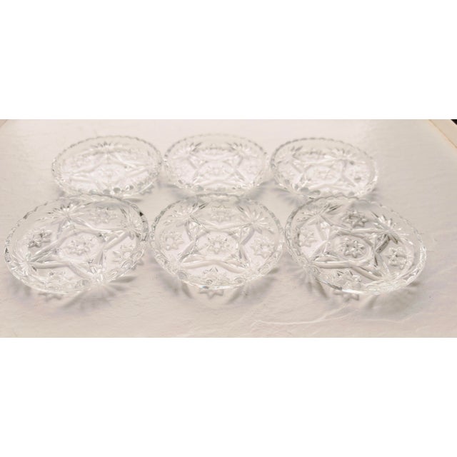 Vintage Midcentury Anchor Hocking Star of David Press Cut Glass Coasters S/6