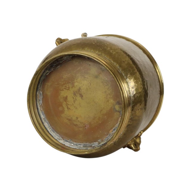 Large Hammered Brass Jardinière Planter with Lion Heads For Sale - Image 9 of 16