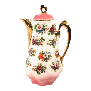 1940s Pink and White Floral Teapot Chocolate Pot