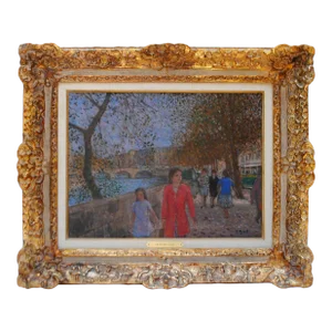 Mid 20th Century Francois Gall Oil Painting "Sur Les Quais"