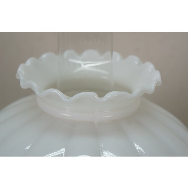 Vintage Pee Gee Milk Glass Shade Brass Wood Sinumbra Faux Oil Table Lamp 26" For Sale - Image 15 of 15