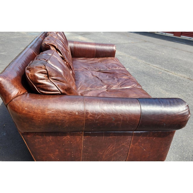 2010s Restoration Hardware Lancaster Luxe Brown Leather Sofa For Sale - Image 5 of 8