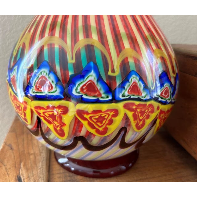 Red Vintage 1960's Large Multi Colored Murano Millefiori Vase For Sale - Image 8 of 13