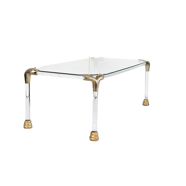 Acrylic Glass and Brass Coffee Table, 1970s For Sale