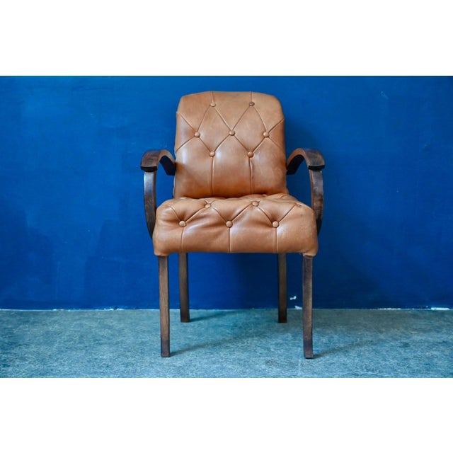 Bridge Chair in Cognac Leather, 1930s For Sale - Image 3 of 14