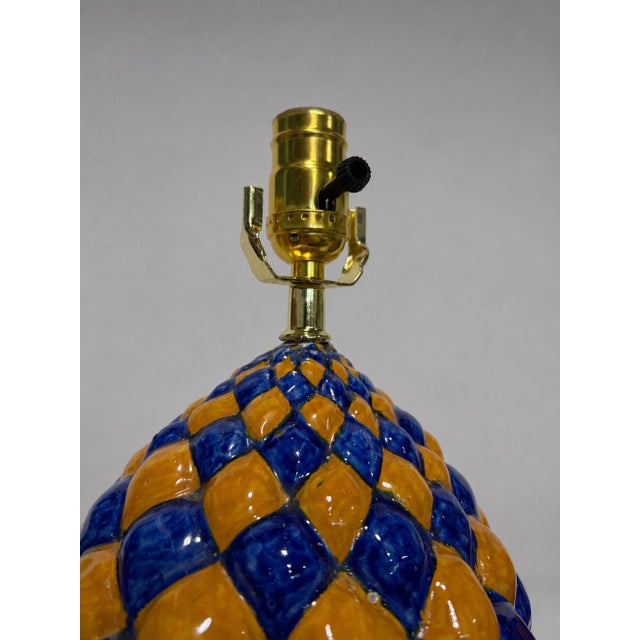 1940s Italian Majolica Ceramic Artichoke-Form Table Lamps - a Pair For Sale - Image 4 of 9