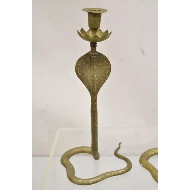 Vintage Brass Figural Hollywood Regency Coiled Cobra Snake Candlesticks ...
