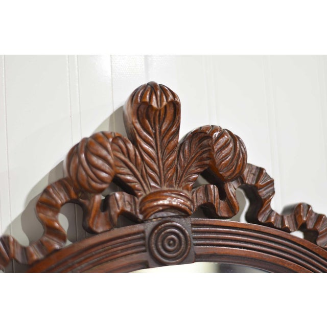 Mid Century Mahogany Wall Mirror With Floral Pediment For Sale - Image 4 of 10