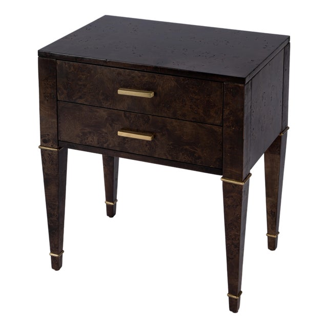 Kai 24 in. W Rectangular Burl Wood 2 Drawer End Table, Dark Burl For Sale
