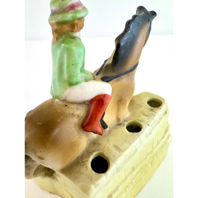 Yellow Vintage 1940's Hiten Japan Porcelain Equestrian Desk Caddy With Horse & Dogs For Sale - Image 8 of 11