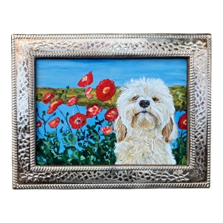 Contemporary Small Doodle Dog Print by Judy Henn Vintage Embossed Metal Tabletop Frame For Sale