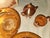 Complete with original box, 35 piece set of Jeannette Glass Marigold Anniversary pattern dinner ware to include a lidded...