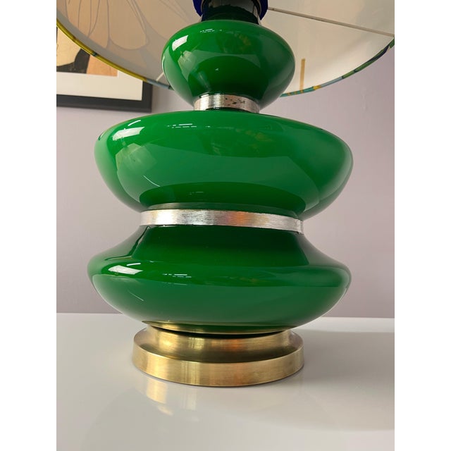 Green Green Table Lamp with Luminous Glass Base and Floral Shade from Doria For Sale - Image 8 of 11