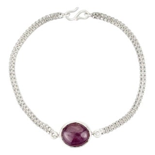 10.61 Ct Natural Ruby Chain Unisex Bracelet in 925 Silver For Sale