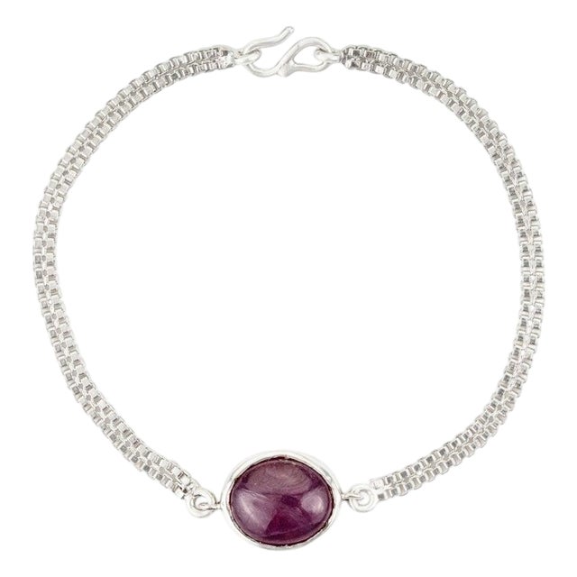 10.61 Ct Natural Ruby Chain Unisex Bracelet in 925 Silver For Sale