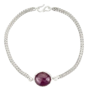 10.61 Ct Natural Ruby Chain Unisex Bracelet in 925 Silver