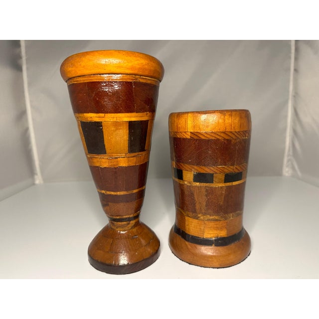 Folk Art Folk Art Parquetry Vases: 20th Century American Pair For Sale - Image 3 of 8