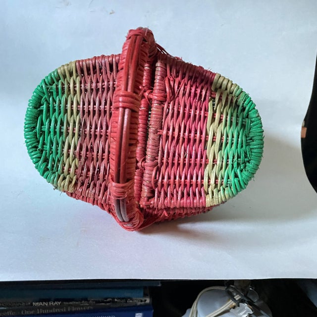 Wood Petite Wicker Watermelon Style Picnic Basket For Sale - Image 7 of 9