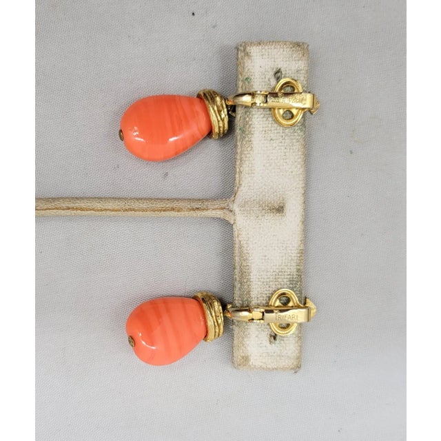Vintage 1960s Signed Trifari Asian Style Faux-Coral Drop Clip Earrings- 2 Pieces For Sale - Image 9 of 9