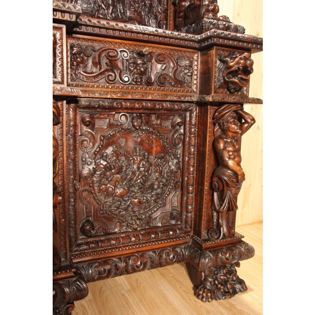 Renaissance-Style Walnut Castle Sideboard, 19th Century For Sale - Image 9 of 16