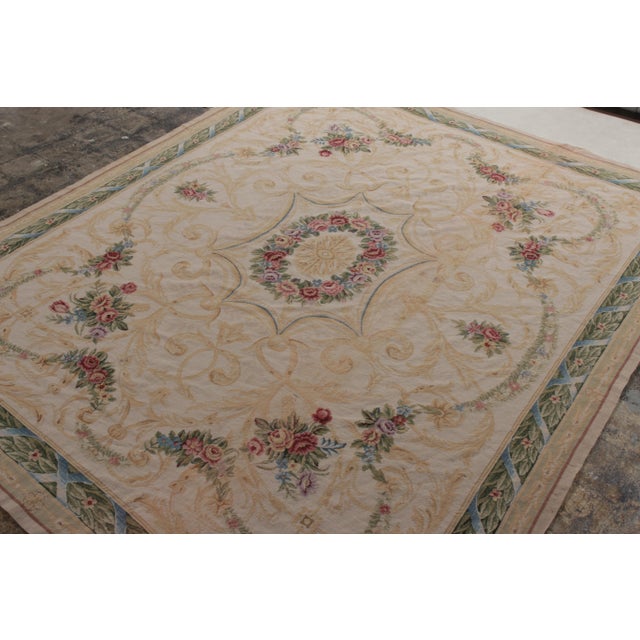 Transitional Rug & Kilim’s European Style Needlepoint Rug in Cream With Floral Medallion For Sale - Image 3 of 9