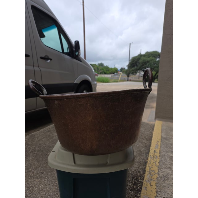 Copper Extra Large Old Copper Cauldron With Handles For Sale - Image 8 of 14