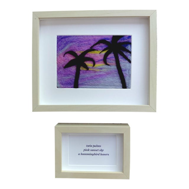 Contemporary Fiber Art Palm Trees Skyscape Set With Haiku by Paula Darnell For Sale