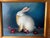 Surrealism 1990s Harris Signed Rabbit and Strawberries Painting, Framed For Sale - Image 3 of 7
