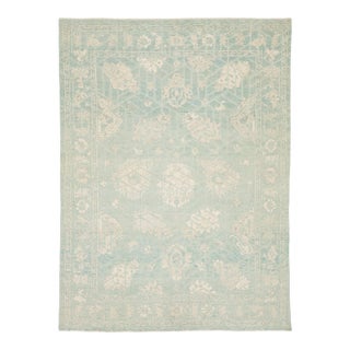 Modern Oushak Style Hand-Knotted Area Wool Rug – Seafoam & Ivory 9x12 For Sale