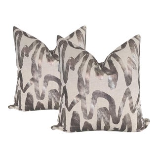 Abstract Copper and Linen Pillows - a Pair For Sale