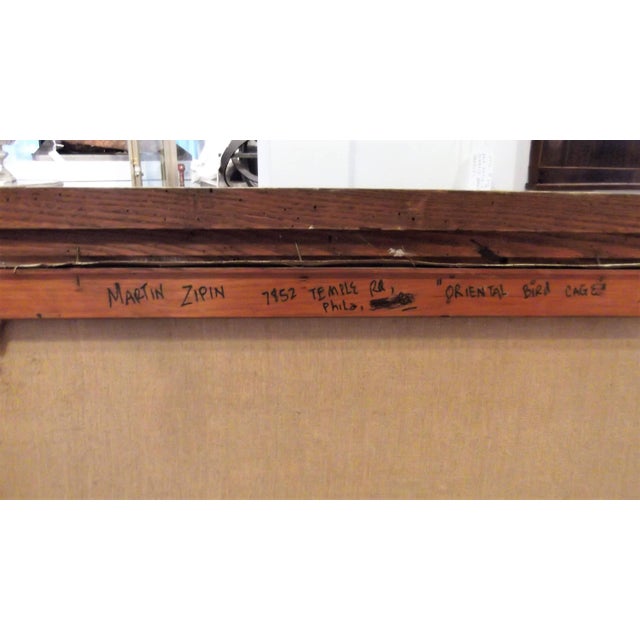 Red Modernist "Oriental Bird Cage" Oil Painting on Canvas by Martin Zipin For Sale - Image 8 of 10