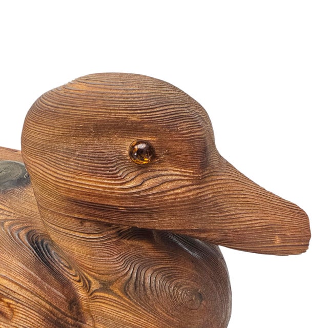 Mid 20th Century Japanese Showa Period Yakisugi Cryptomeria Duck Sculpture With Glass Eyes 14.5" For Sale - Image 5 of 11