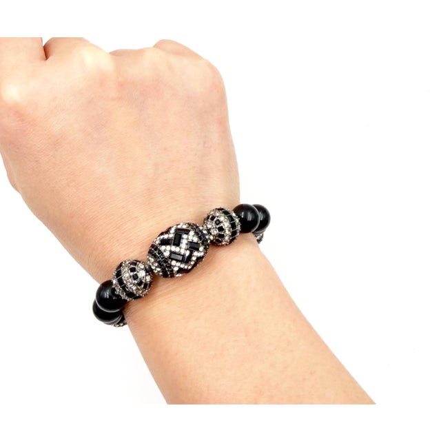 Chanel Gunmetal Art Deco Crystal Black Bead Bracelet * Marked 15 * Made in France -It is approximately 7.5" to 8.5". -The...