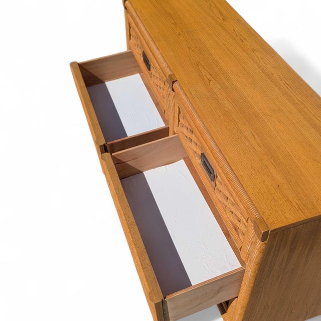 Vintage Dixie Rattan and Wood Six-Drawer Dresser With Mirror 1960s For Sale In Los Angeles - Image 6 of 15