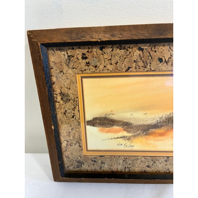 Coastal Vintage Framed Coastal Landscape Artwork With Cork Mat For Sale - Image 3 of 8