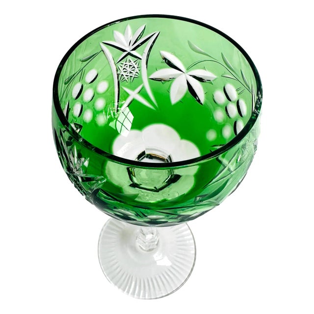 Mid 20th Century Mid 20th Century Set of 6 Bohemian Cut-to-Clear Crystal Hock Wine Glasses – Emerald Green & Aqua For Sale - Image 5 of 7