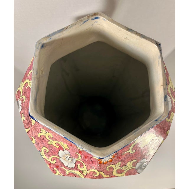 Rare 19th C. Mason’s England Large Hexagonal Ironstone Chinoiserie Vase 22” For Sale - Image 4 of 13