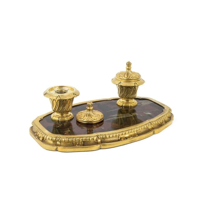 19th Century Gilt Bronze Inkwell with Chinese Style Lacquer For Sale - Image 4 of 11