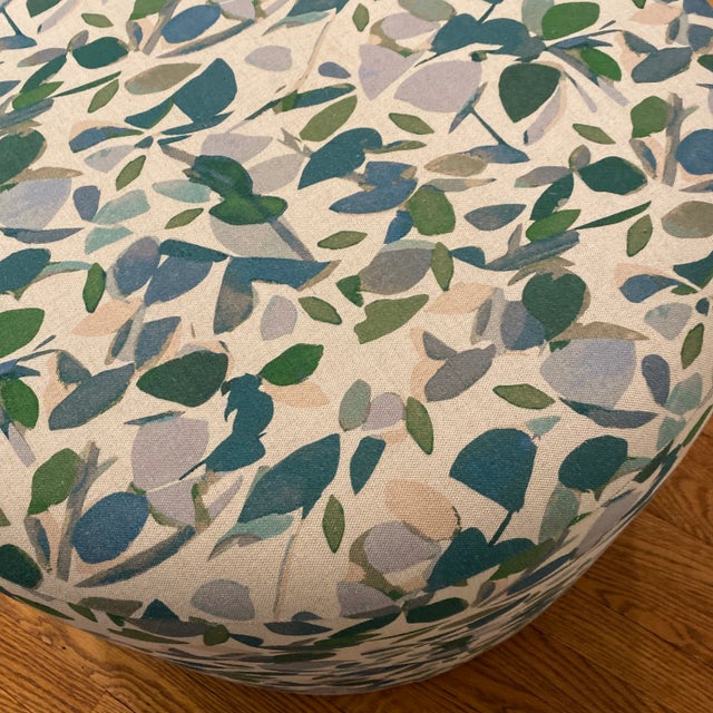 Textile Round Ottoman Upholstered in Imogen Heath For Sale - Image 7 of 8