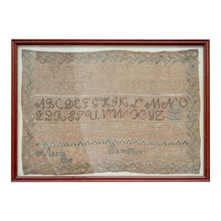 19th Century Americana Needlework Sampler With Alphabet, Marie Rose 1837 For Sale